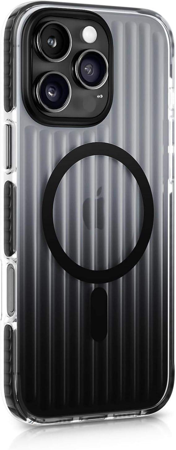 Minesk iPhone 15 Pro Max için Elite Serisi MagSafe ile Uyumlu Arkası Yarı Saydam Parmak izi Tutmayan ve Çizilmeyen Polikarbonat Kenarları Yumuşak Silikon Kılıf (Siyah, 15 Pro Max)