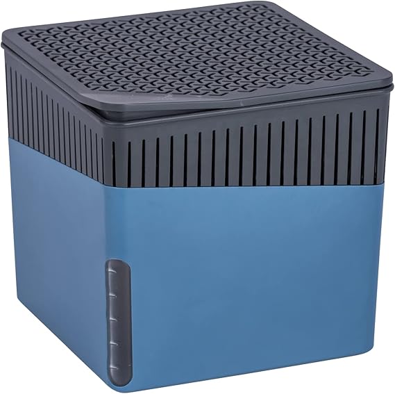 WENKO Dehumidifier Portable, Compact and Rechargeable, Moisture Absorber for Bathroom, Bedroom, Garage, Closet, 2800 Cubic Feet, 2.2lbs, Blue, 6.18 x 6.5 x 6.5, 2.2 lbs