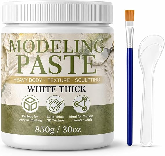 Thick Modeling Paste White 30oz / 600ml - High Density Acrylic Medium for Texture, Thickness, Dimension Additive, Color Adjustment Acrylic Texture Paste for Canvas, Wood, Mixed Media