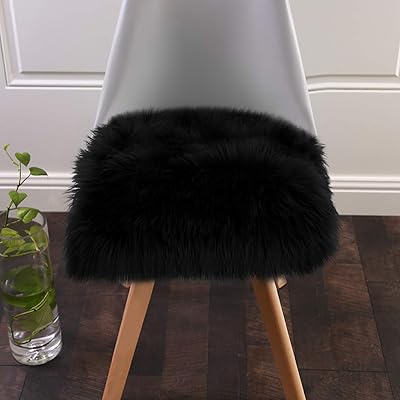 Softlife Black Faux Fur Sheepskin Chair Cover Seats Cushion Pad Super Soft Area Rugs for Living Bedroom Sofa Dorm 1.6ft x 1.6ft
