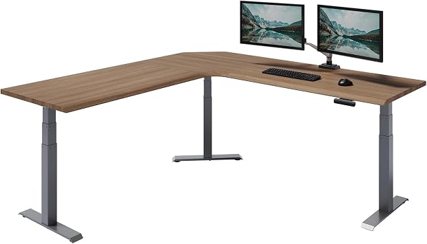 Vari ComfortEdge 80x60 L-Shape Electric Standing Desk Height Adjustable Sit-Stand VariDesk for Corner Office with Reversible LeftRight Design  Black Laminate TopSlate Legs Ships in 3 Boxes