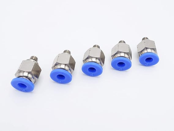 Push to Connect Fitting 4mm Tube OD x 10-32 UNF Male Thread, Pneumatic Male Straight Air Water Line Quick Push in Connectors (Pack of 5)