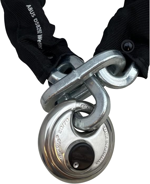 ABUS Hardened Steel 10KS 2 Foot x 5/16" Thick Square Security Chain with ABUS 20/80 Diskus Stainless Steel Padlock with 3/8" Shackle for Bikes, Containers, Trailers, Motorcycles and Personal use...