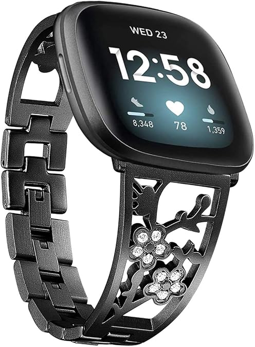 Stainless Steel Bracelet Compatible with Fitbit Sense 2/Sense/Versa 4/Versa 3, Women Bling Replacement Bands Dressy Luxurious Wristbands for Ladies