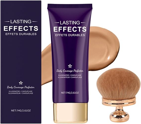 Body Coverage Perfector, Leg Makeup Full Coverage & Brush, Leg Makeup To Cover Veins Concealer For Mature Skin, Long Lasting Smooth Tone Body Make Up, Waterproof No Transfer (Dark)