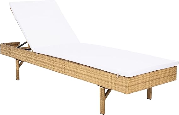 SAFAVIEH Outdoor - Cam Chaise Lounge Chair - Brown & White - Faux Wicker Rattan & Steel Frame with Cushion - Modern Adjustable Design - Ideal for Patio, Deck, Poolside, Backyard (PAT7501D)
