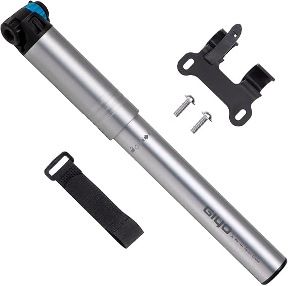 GIYO Small Bike Pump with Gauge Fits Presta & Schrader (Max 120 psi) Portable Bike Air Pump | for Road & MTB | Concealed Hose - Made in Taiwan (GP-871D)
