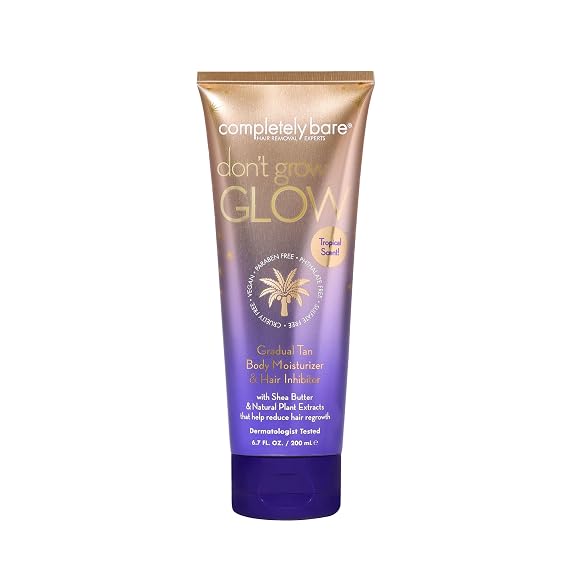 completely bare don't grow GLOW | Gradual Tan Body Moisturizer & Hair Inhibitor | Shea Butter | Hair Minimizers | 6.7 FL OZ