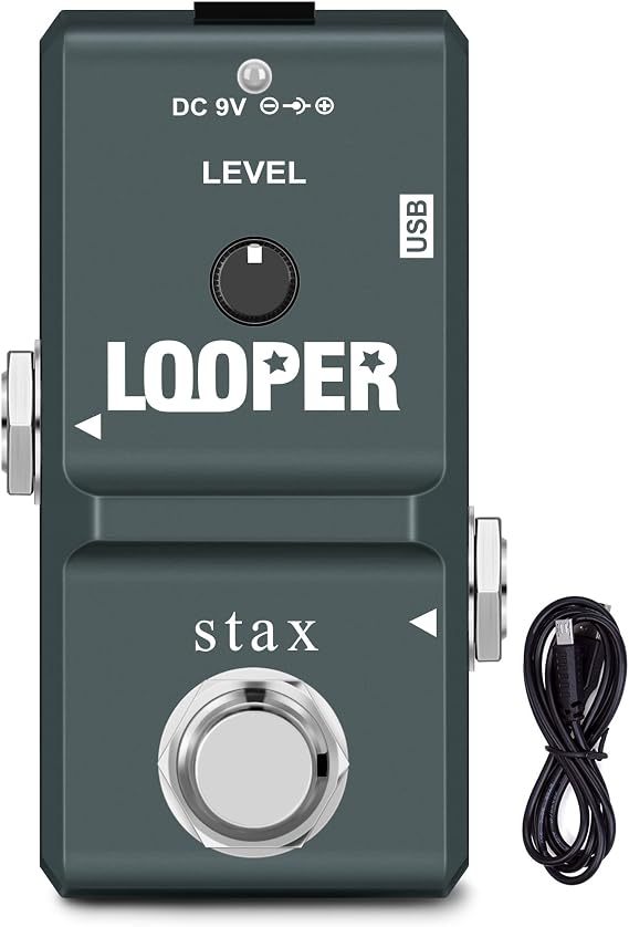 Stax Tiny Looper Pedal Tiny Looper Electric Guitar Effect Pedal 10-Min Stereo Looper Unlimited Overdubs One-Button Control (Record/Play/Stop/Overdub/Delete) True Bypass.