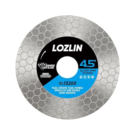 LOZLIN 4.5inch Diamond Blade 2-in-1 Honeycomb for Angle Grinder for Tile | 2-in-1 diamond disc cuts & grinds tile, granite, marble. Honeycomb cooling, thick diamond grit, fits 4.5in angle grinders