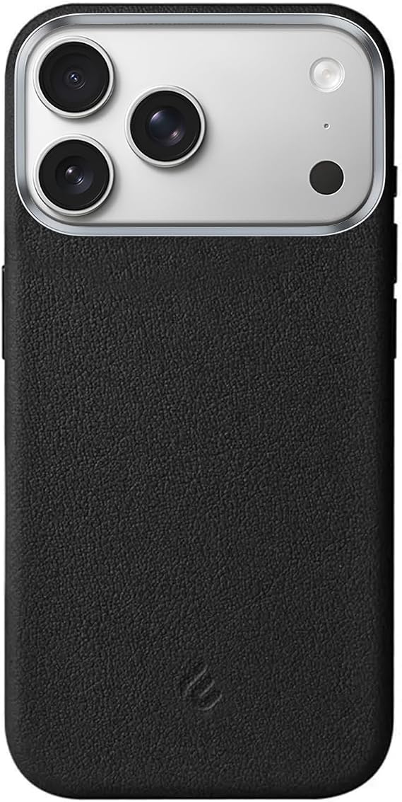 Minesk iPhone 17 Pro Max için MagSafe ile Uyumlu Çizilmeyen ve Parmak İzi Tutmayan Deri Görünümlü Metal Tuşlu ve Metal Lens Çerçeveli Hybrid Silikon Kılıf (Siyah, 17 Pro Max)