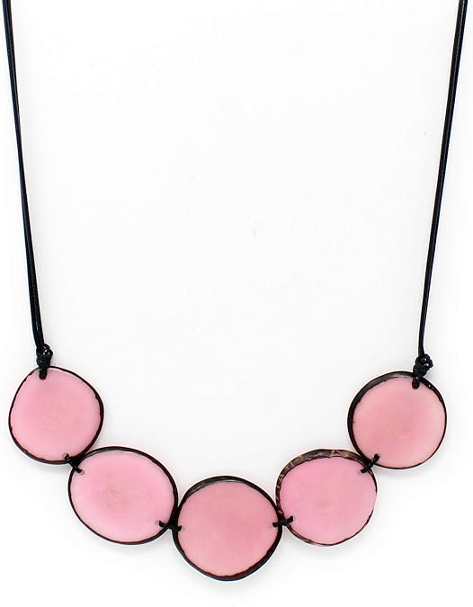 Tagua Nut Necklace Pink Chips Handmade Fair Trade, Adjustable lightweight
