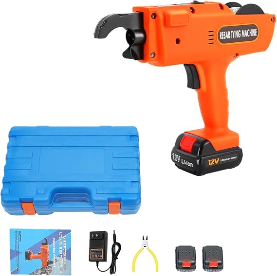8-34mm Rebar Tying Machine, Automatic Rebar Tie Gun Steel Bar Rod Tying Binding Tool Rechargeable Handheld Electric Tying Tools with Plier & Toolbox (Orange)