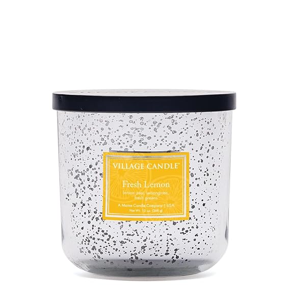 Village Candle Fresh Lemon, Mercury Glass Black Lid, Scented Candle, 13 oz