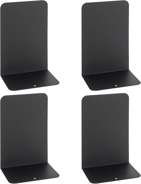 4Pcs Black Decorative Metal Bookends - Heavy Duty Book Ends with Non-Slip Rubber Pad, Book Divider Stopper Organiser for Home, Office, Library, School