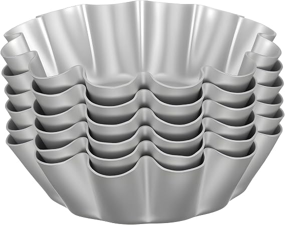 6 Pcs Ensaymada Molder Filipino, Aluminum Alloy Bibingka Molder, Round Egg Tart Molds, Chrysanthemum Cake Pan with Wave Edge, Multipurpose Baking Tool for Egg Tarts Cakes Cupcakes Puddings(4.5 Inch)