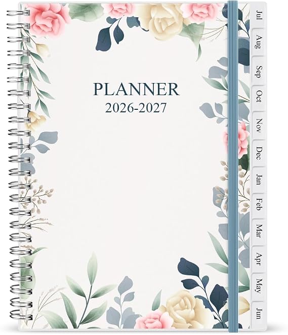 2026-2027 Planner - Weekly & Monthly Planner Runs July 2026 to Jun 2027, 6.25" x 8.25", 12 Monthly Tabs, 14 Notes Pages, Inner Pocket, Flexible Cover with Twin-Wire Binding, Planners 26-27