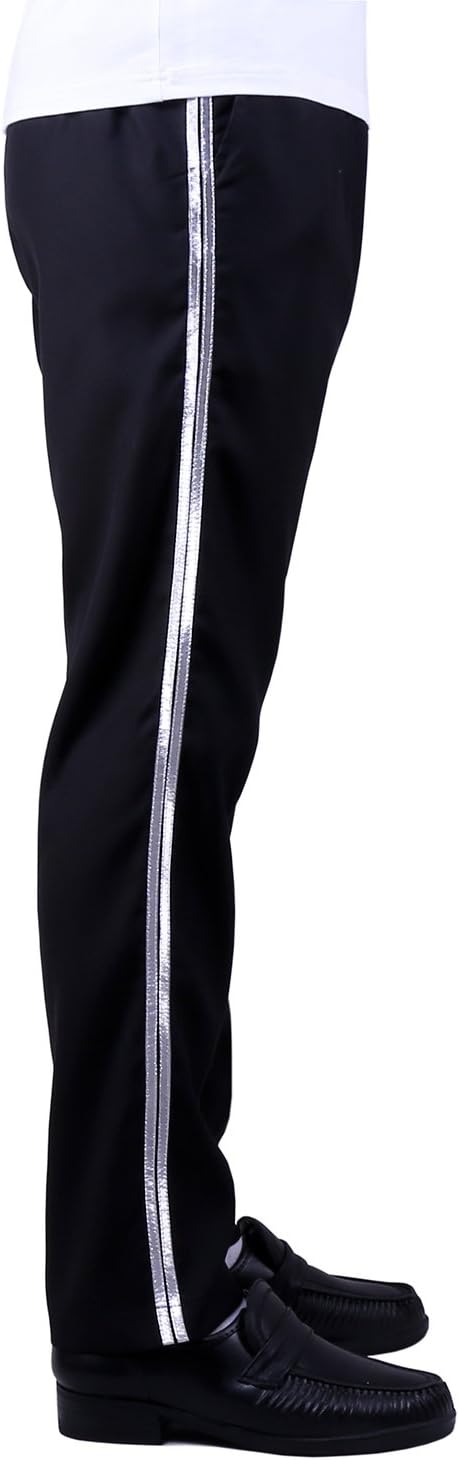 Black Costume Pants with Silver Stripe 1980s Retro Trousers for Stage, Party & Performance
