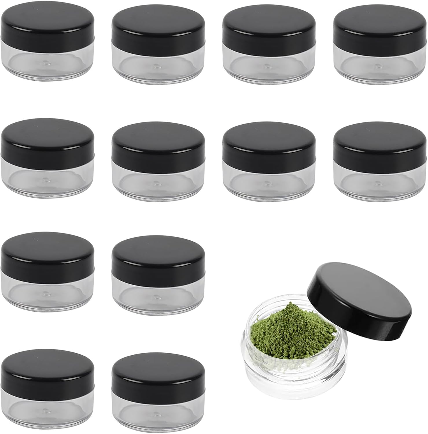 12PCS Black Travel Toiletries Jars - 10Gram10Ml Sample Pots with Lids - Mini Round Cosmetic Containers for Makeup