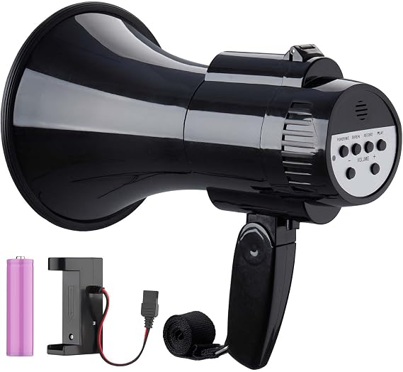 30W Megaphone with Chargeable Battery, Portable Bullhorn, Loud Speaker, Siren, Music and Recording(Black)