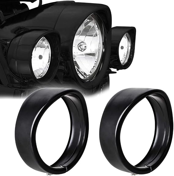 NTHREEAUTO 4.5" Motorcycle Fog Light Visor Trim Ring Passing Lamp Frenched Rings Auxiliary Lights Decorate Accessories Compatible with 1962-later Harley (Matte Black)