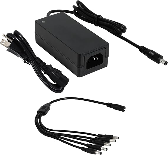 J-Tech Digital 12V 5A Power Supply AC 100-240V to DC 12V 5A 60W Power Adapter with 5.5x2.5mm DC Plug, Includes 5 Way Power Splitter Cable [JTD-PS5A]