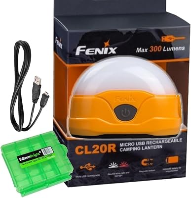 Fenix CL20R USB rechargeable 300 Lumen neutral white dedicated camping light with EdisonBright BBX4 battery carry casee bundle Orange