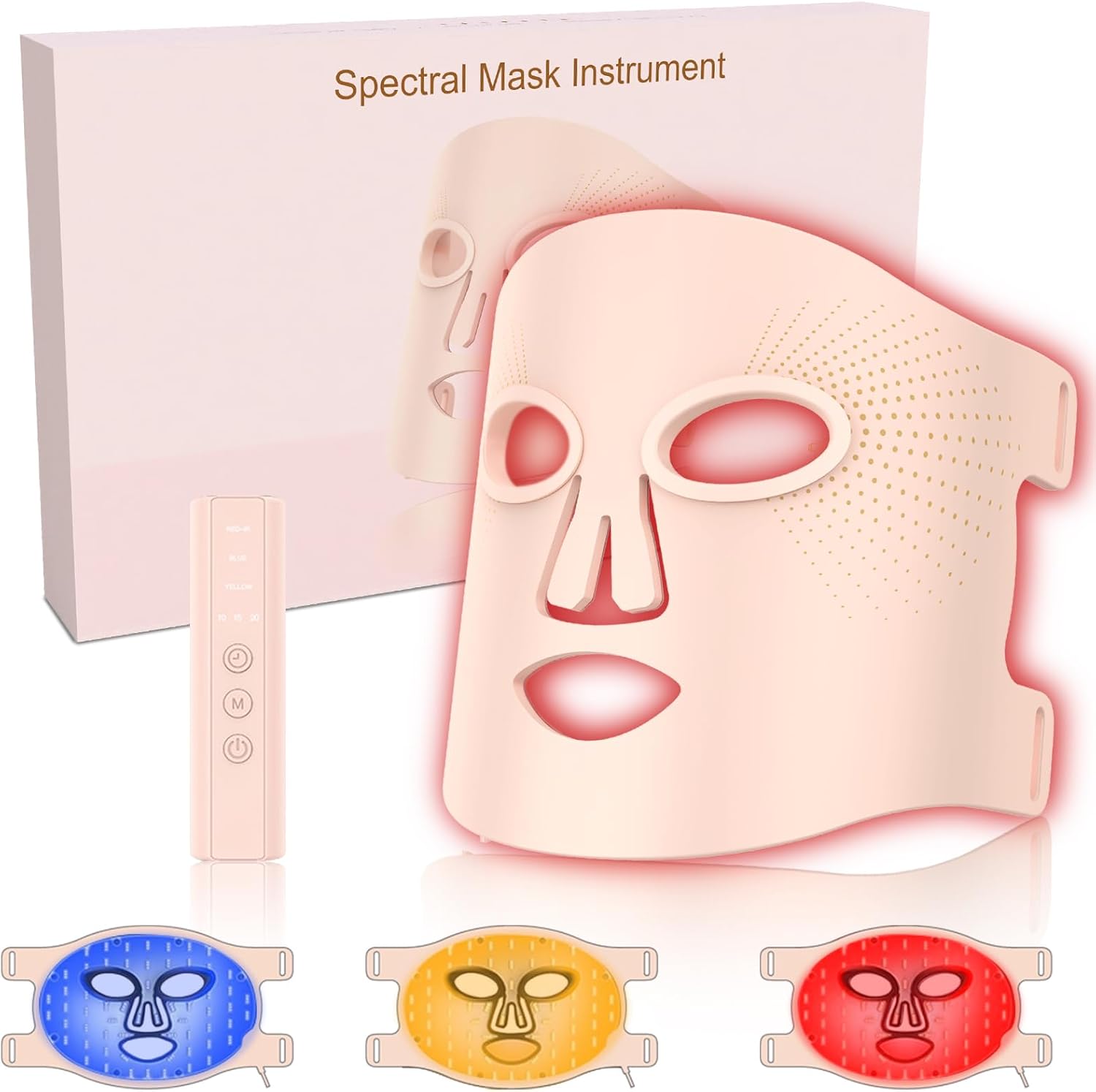 LED Face Mask - Light Therapy Mask for Acne Treatment - Red Light Therapy Mask with Individually Controlled Lights of RedBlueYellow - Suitable for Travel and Home Use Anywhere