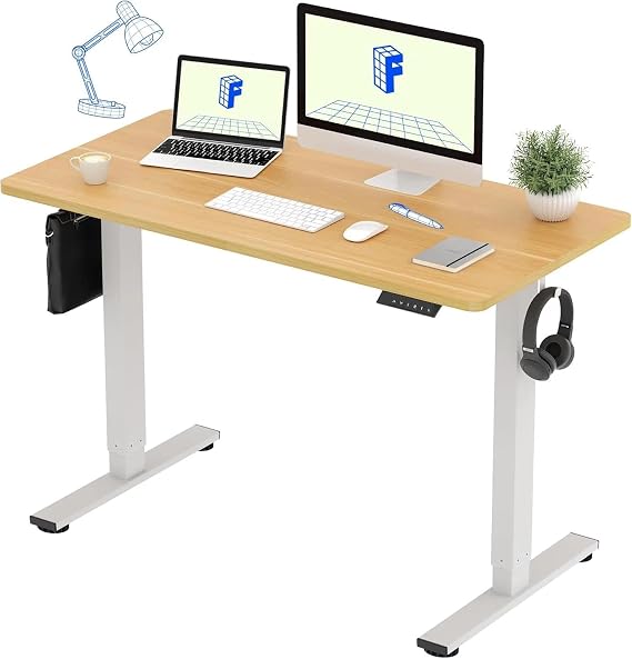 FlexiSpot EF1 Electric Standing Desk, W x D: 47.2 x 23.6 inches 120 x 60 cm, Memory Function, Height Adjustable Desk, Computer Desk, Ergonomic, Gaming Desk, EF1 Set Legs White + Tabletop Maple