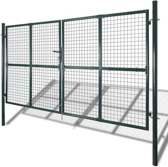Double Door Fence Gate 118.1x59.1 Powder-Coated Steel Modern Driveway Gate Outdoor Garden Entryway with Heavy-Duty Hinges & 3-Key Lock for Patio, Deck, Yard