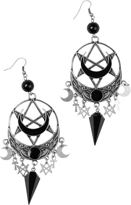 Killstar Lucid Moon Ahnk Star Gem Pentagram Gothic Dangle Earrings KSRA006051