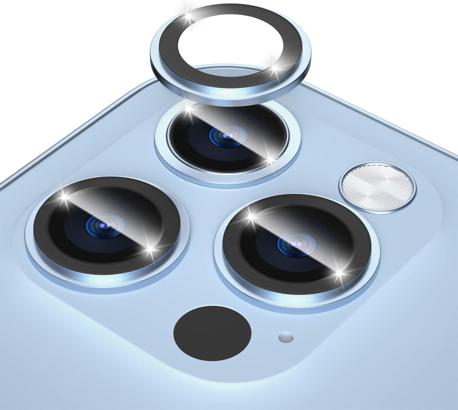 6 Pack Camera Lens Protector for iPhone 13 Pro Max 6.7 and 13 Pro 6.1, Ultra HD Plexiglass Camera Protector 8H Hardness, Alloy Frame, Scratch Resistant, Easy Install, Case Friendly, Sierra Blue