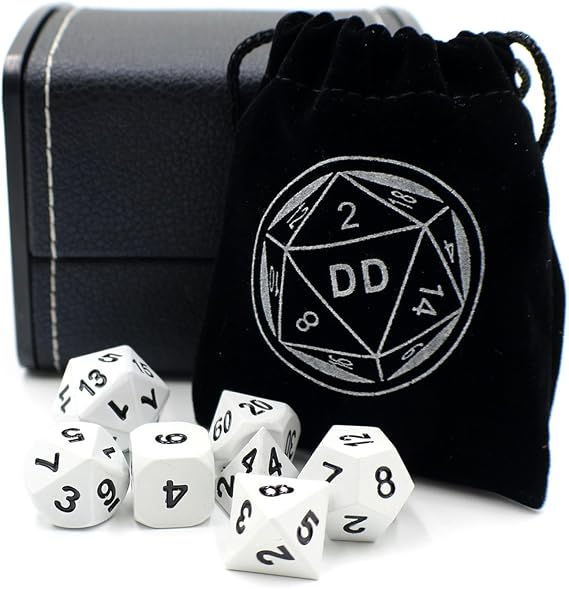 White Metal DND Gaming Dice Set with Storage Box for Tabletop Games