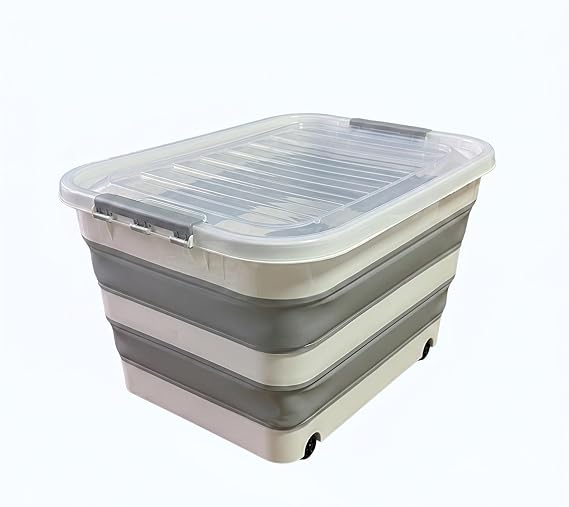 Tekerlekli Katlanabilir Saklama Kutusu, Kilitli Kapaklı, 30L ve 65L Seçeneği, Çok Amaçlı Organizasyon Konteyneri (65 LT)