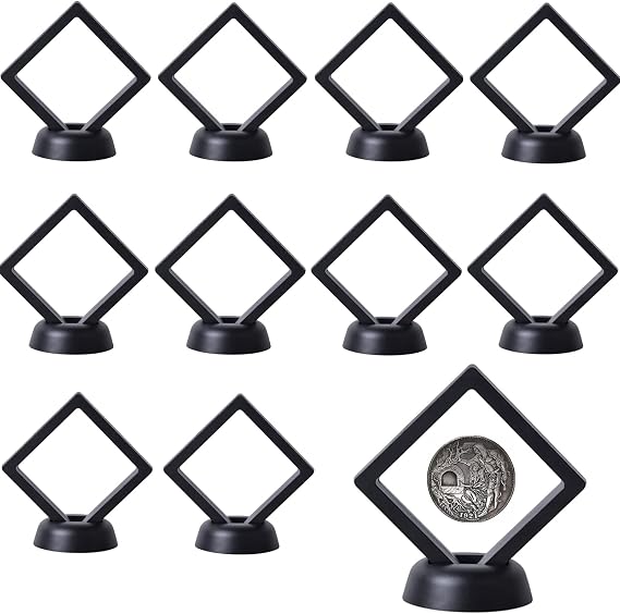 Black 3D Floating Frame Display Set of 10 - Challenge Coin Holder & Floating Display Case for AA Medals, Military Medals, Coins Collection, Jewelry, Badges (Two-Tone Black and White)