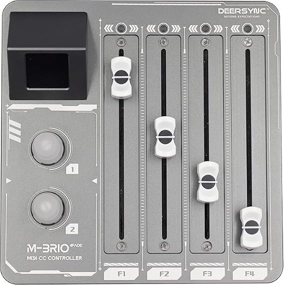M-BRIO-4FADE MIDI CC Controller No Software Needed for On-Device Customization 4x 100mm Pro Faders for DAW, Orchestral Scoring & Video Editing CNC Aluminum, Plug & Play