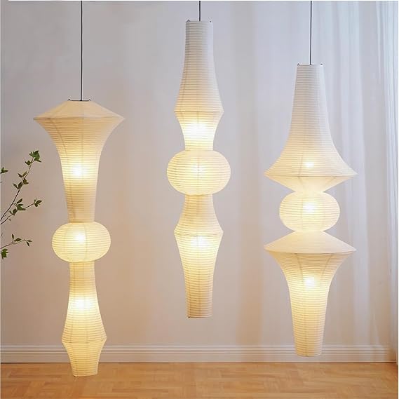 Generic Multi Layer Rice Paper Lamp, Rice Paper Lampshades, Wabi Sabi Wind Rice Paper Pendant Lights, Noguchi Hanging Light, Noguchi Light Fixture (Style C: D18.9 * H106.3 in), White