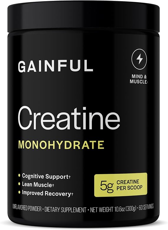 Gainful Creatine Powder, 5g Creatine Monohydrate, Unflavored, 60 Servings