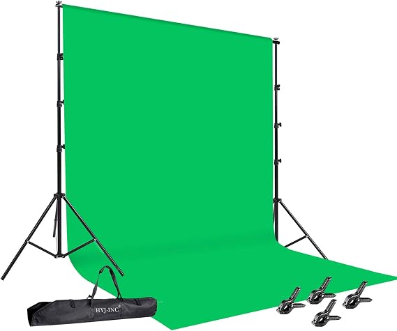 HYJ-INC Photo Video Studio 10 x12ft 100% Cotton Muslin Chromakey Green Screen Backdrop with 8.5 x 10ft Stand Photography Background Support System Kit Clamp, Carry Bag