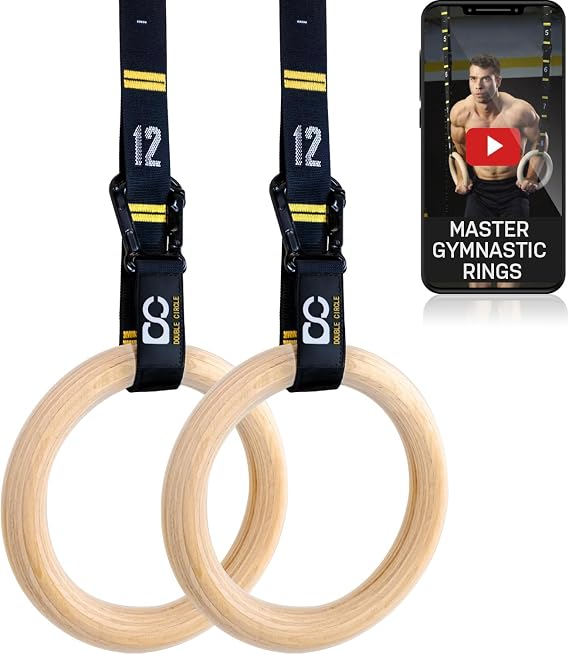 Double Circle Gymnastics Rings with Numbered Straps, Full Body Gym Rings