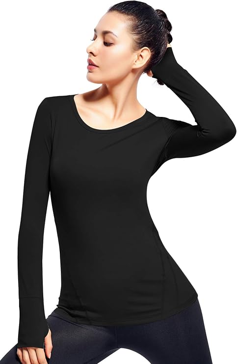 Zengjo Womens Long Sleeve Yoga Tops Thumbhole Workout Shirts
