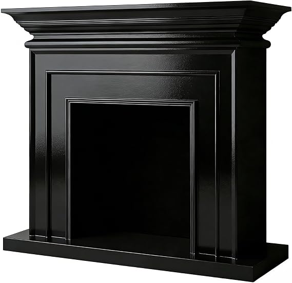 Fireplace Surround Solid Wood Classic Traditional Fireplace Mantel Surround with Open Shelf(Black)