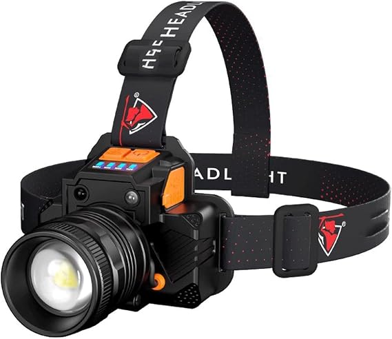 LED headlamp, Super Bright Rechargeable Head-Mounted Flashlight Zoom Outdoor Fishing Miners lamp, Rotating and Focusing, can be Used as a Power Bank.
