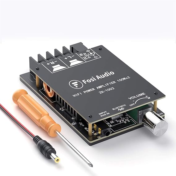 Fosi Audio ZK-1002 Bluetooth 5.0 Stereo Audio Receiver Amplifier Board 2 Channel Mini High Power Digital AUX Amp Module for Home Passive Speakers TPA3116D2 100W x 2