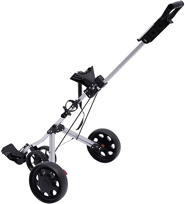 Golf Push Cart 3 Wheel, Foldable Golf Push Cart for Golf Clubs with Phone Holder and Ice Bag, Lightweight Walking Golf Cart for Different Terrain