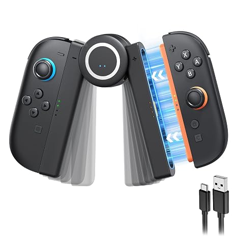 [Upgraded 2.0] FASTSNAIL Charging Grip for Nintendo Switch 2 (2025), Strong Magnetic Grip Controller with 5-Levels Adjustable Rotation Positions for Joycon 2 with LED Indicator & 1.5m/4.9ft Charger Cable