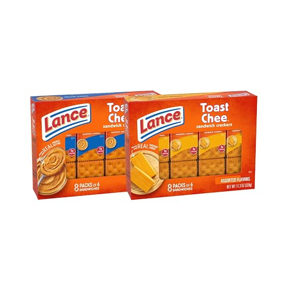 Toast Chee Sandwich Crackers Variety Pack, Flavor Assorted, 8 Individually Wrapped Packs Per Box, 2 Box