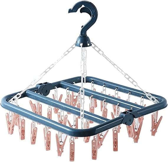 Plastic Hangers, Multifunctional Hanger Pants Clip for Socks & Underwear, Space Saving Foldable Drying Rack with Multi Clip