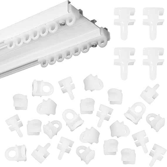 40 Pack White Curtain Track Gliders, 10 X 6 Mm Slim-Eye Hooks