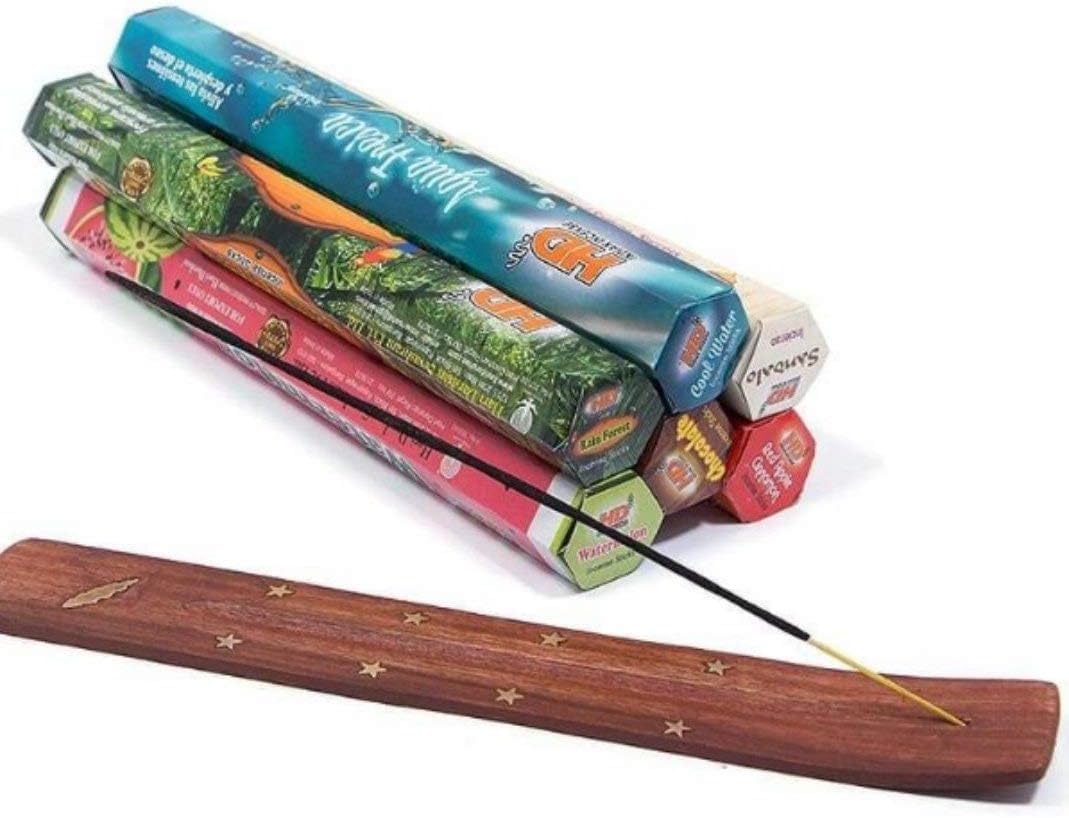 Orret Home 120 Pieces 6 Packs of Mixed Incense and Boat, Rod Set and Wood Holder